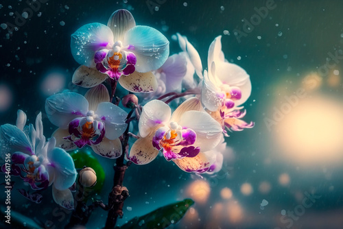 Beautiful orchids, abstract floral design for prints, postcards or wallpaper. AI