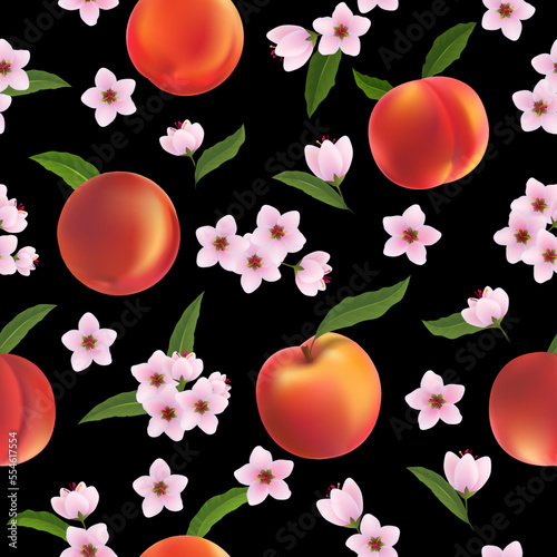 Peaches fruits black pattern