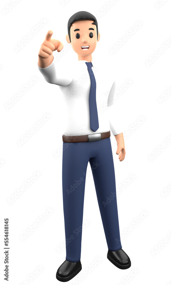 3D illustration business man do the gesture with a smile and happy emotion in cartoon style. Businessman with success pose action with positive thinking on a blank background.