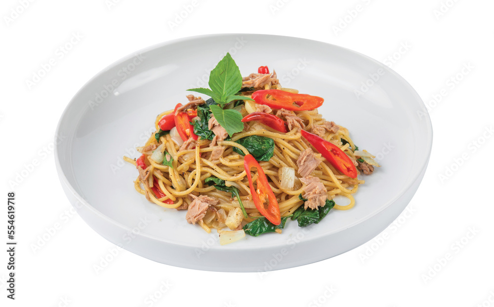 Png Spaghetti with Tuna, Parsley and pepper on a white plate Png Spaghetti with Tuna, Parsley and pepper on a white plate