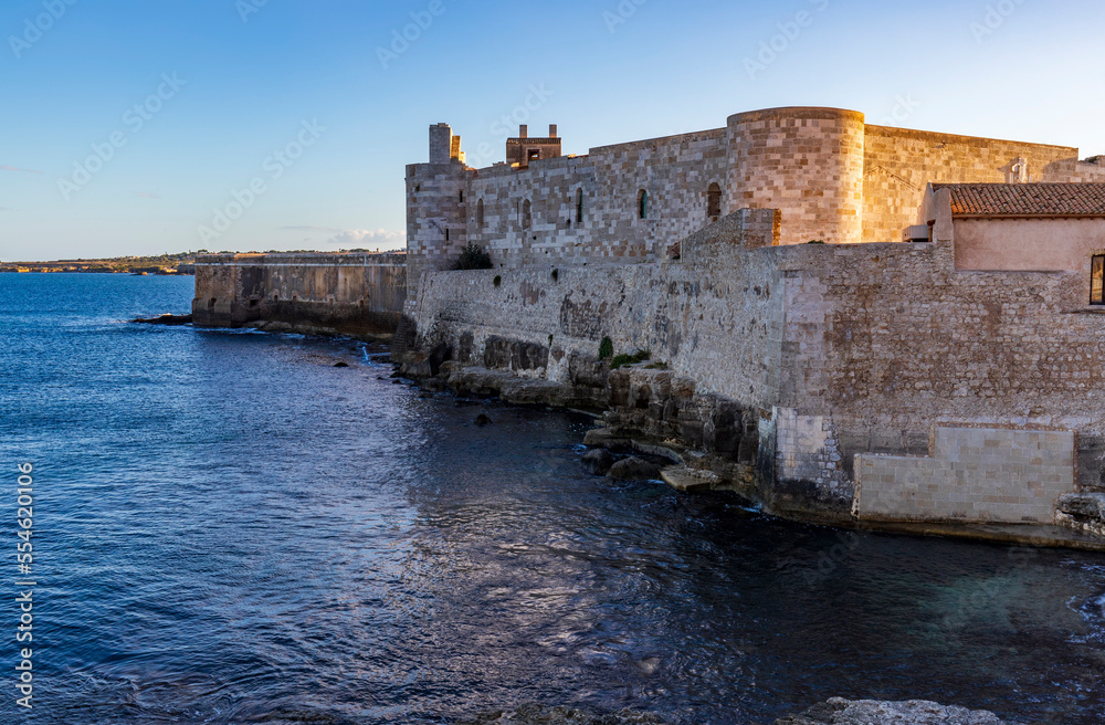 Detail of the wall on the sea of medieval Maniace's Castle in Siracusa