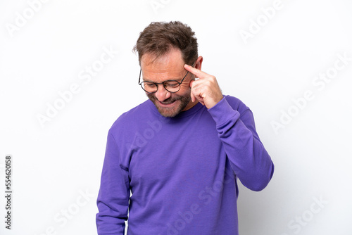 Middle age caucasian man isolated on white background laughing