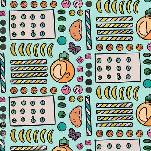 colorful hand-drawn mixed candy seamless vector pattern on transparent background