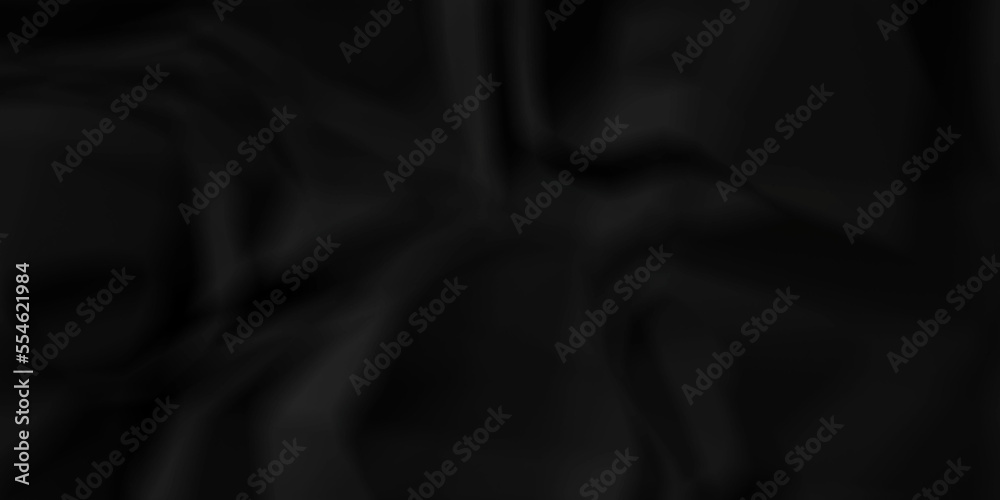 Fototapeta premium Dark Black facbric paper backdrop crumpled texture. dark black textured crumpled black paper background. panorama black paper texture background, crumpled pattern.