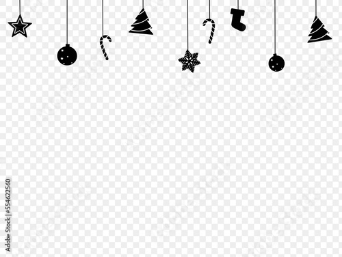 Christmas decoration, star, ball, tree with neon style isolated on png or transparent background, space for text, sale banner template , New Year, Birthdays, luxury card, vector