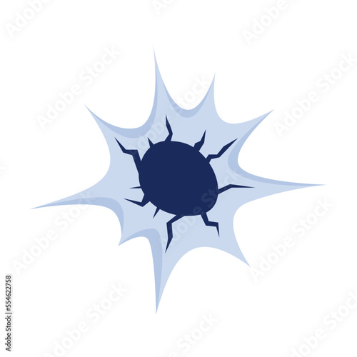 Bullet hole cartoon illustration on white background. Pop art illustration. Explosion, bang, weapon concept