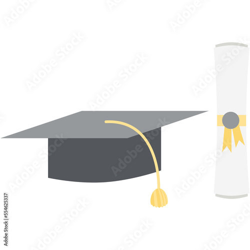 graduation hat with diploma certificate roll