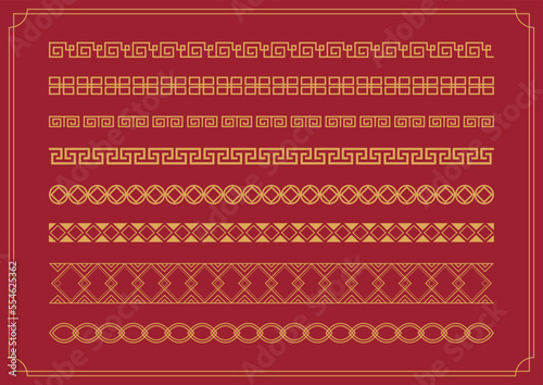 Set collection Vector border coil line pattern of symbol element oriental ornament design Traditional. The Chinese new year 2023 festival Asian style decoration frame template golden on red background