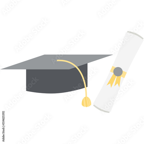 graduation hat with diploma certificate roll
