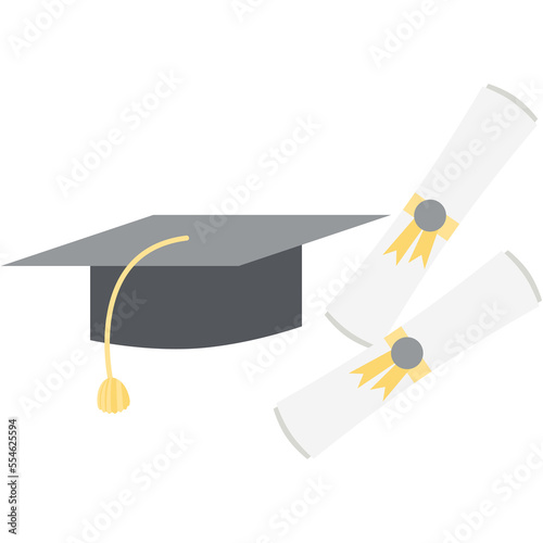 graduation hat with diploma certificate roll