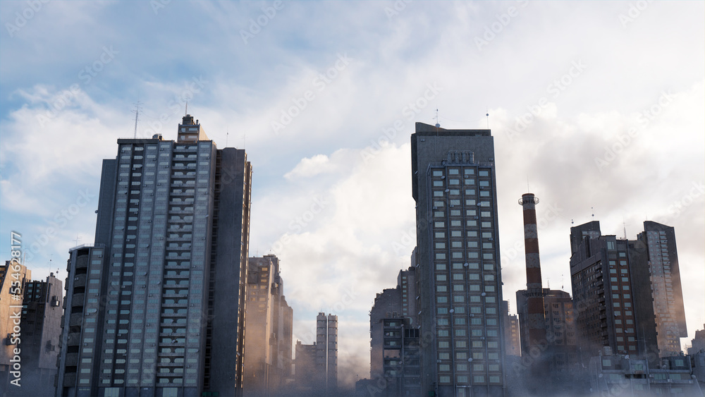 Constructivist Metropolis. Soviet Brutalist Buildings against a Cloudy Afternoon Sky. Constructivist Metropolis. Soviet Brutalist Buildings against a Cloudy Afternoon Sky.