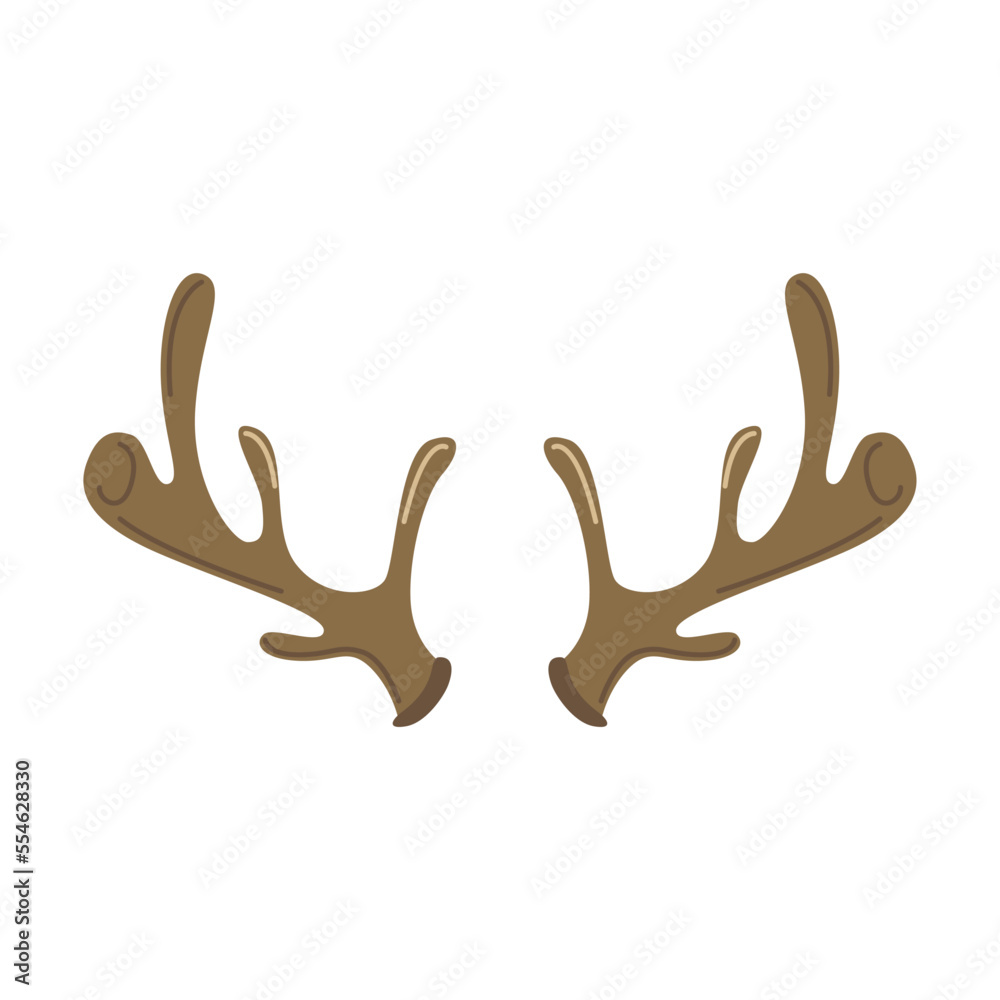 Obraz premium Horns and antlers vector illustration. Horns of young reindeer as trophies isolated on white background. Wildlife, hunting concept