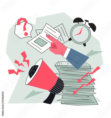 Deadline time limit business concept, flat cartoon vector illustration on a white background. Stress due to deadlines and hard work, pressure from management and difficult tasks.