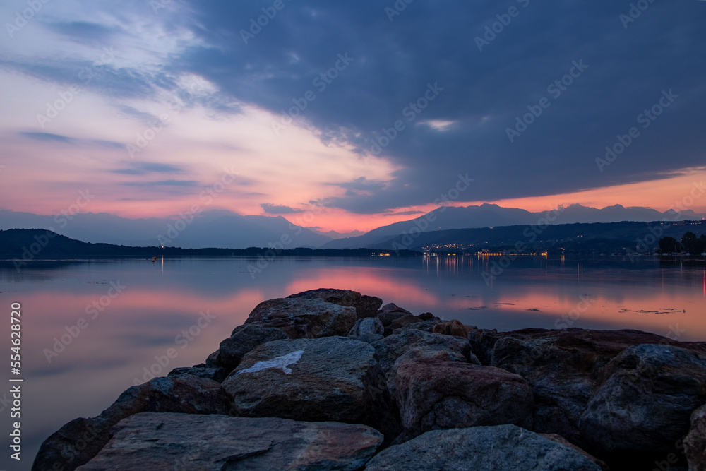 A beautiful shot of Lake Maggiore in Italy during a sunset