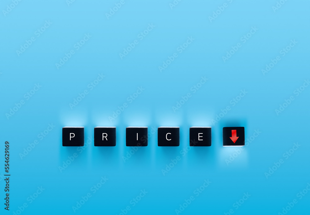 Price level symbol. A wooden cube with up icon. Wooden block with the concept word Price. Business and price level concept Price level symbol. A wooden cube with up icon. Wooden block with the concept word Price. Business and price level concept