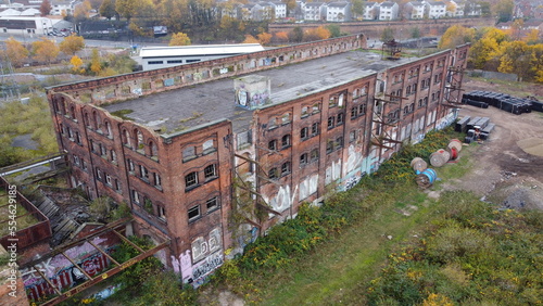 Great Northern Railway Warehouse Nottingham UK abandoned derelict building Aerial drone view