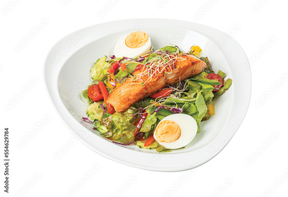 Png Salmon and eggs. Healthy home made food. Concept for a tasty and healthy meal. Top view.