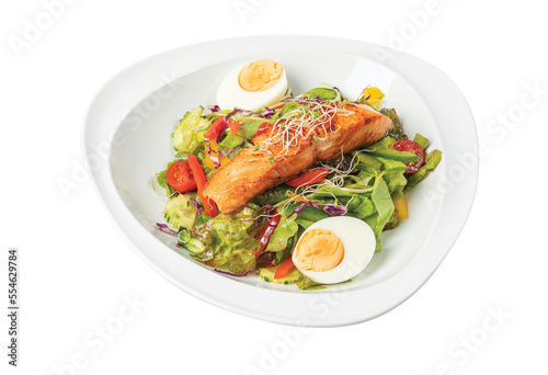 Png Salmon and eggs. Healthy home made food. Concept for a tasty and healthy meal. Top view.