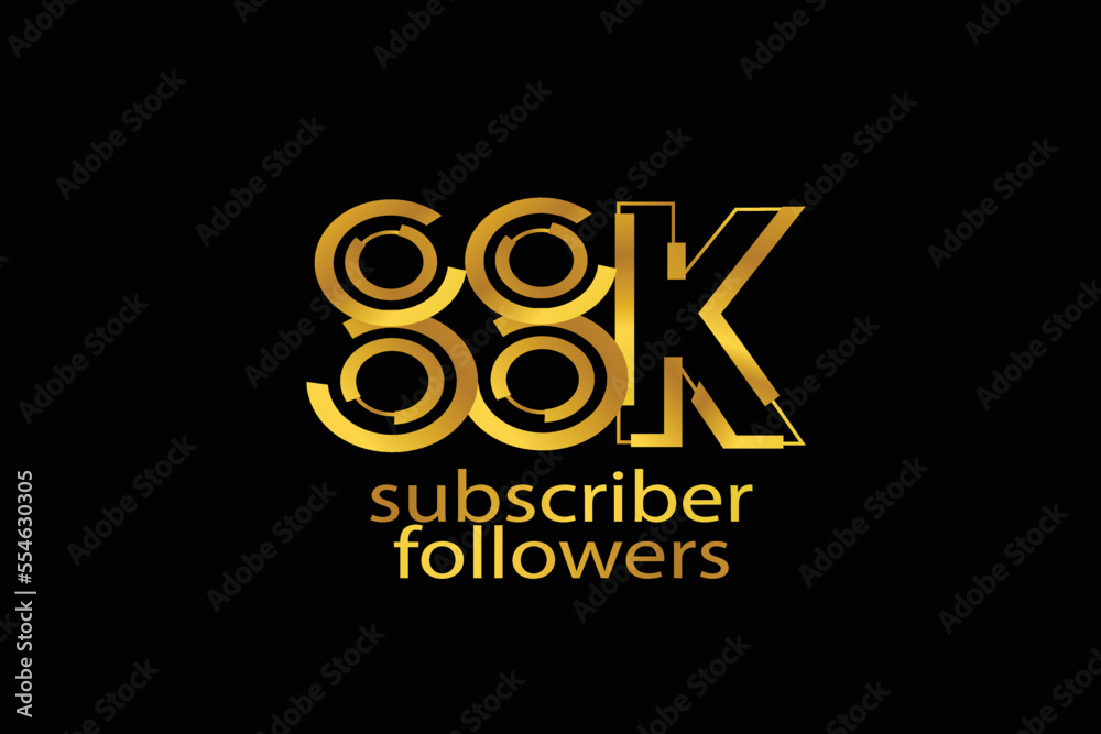 88K, 88.000 subscribers or followers blocks style with gold color on black background for social media and internet-vector 88K, 88.000 subscribers or followers blocks style with gold color on black background for social media and internet-vector