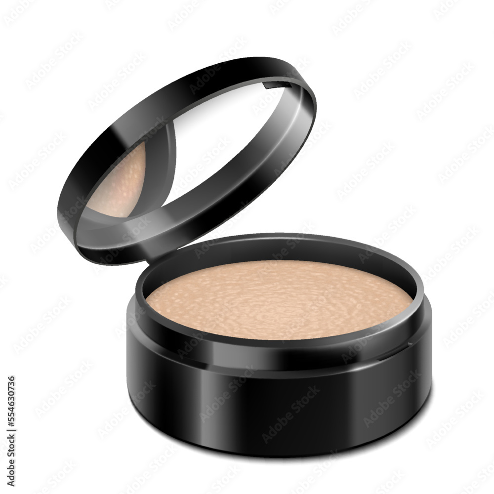 Compact powder in round black case with mirror. Cushion face foundation ...