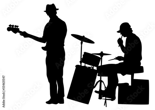 Concert of rock band on a white background