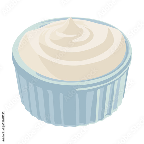 Sauce in bowl cartoon illustration. Mayonnaise sauces and spicy chili dips isolated on white background. Food, dressing concept