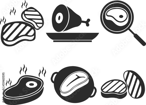 Meet cooked icon set, cooking meet icon set black vector