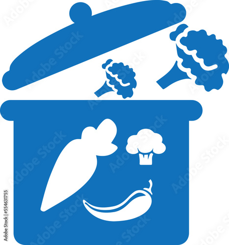 Vegetable cooked icon, cooking meal icon blue vector