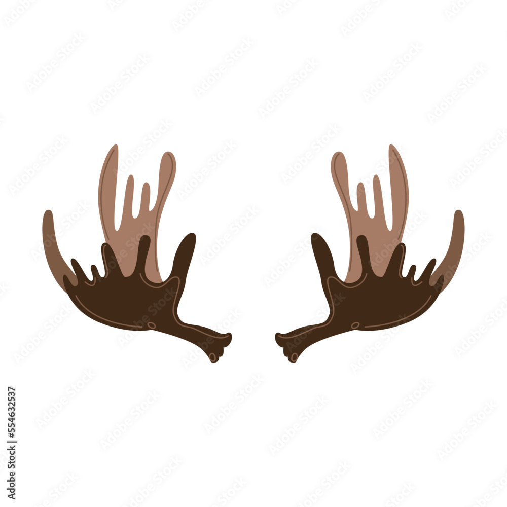 Fototapeta premium Horns and antlers vector illustration. Horns of wild seasoned elk as trophies isolated on white background. Wildlife, hunting concept
