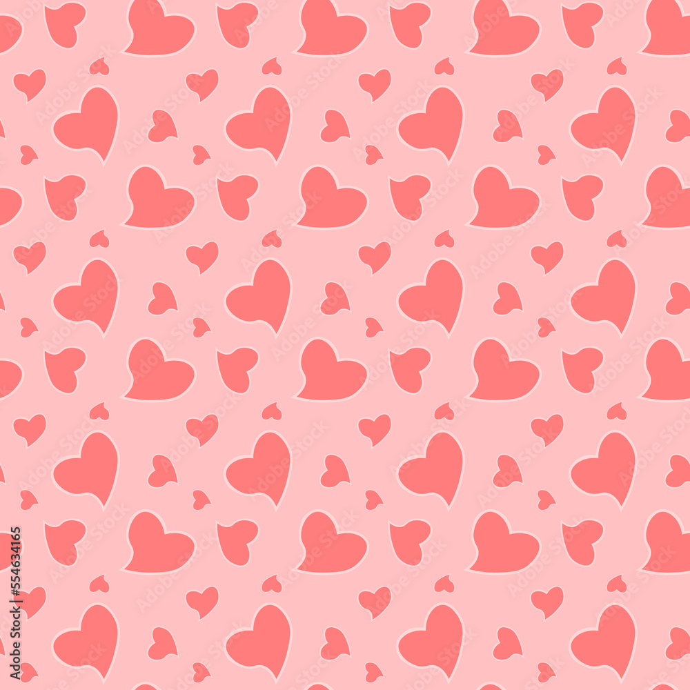 Seamless pattern with hearts on pink background for Valentines Day