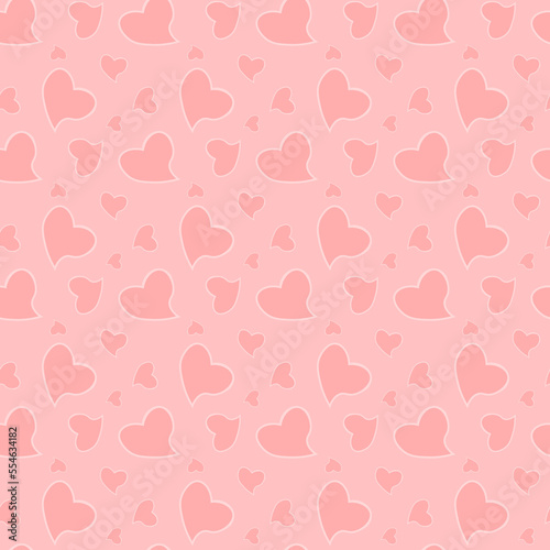 Seamless pattern with hearts on pale pink background for Valentines Day