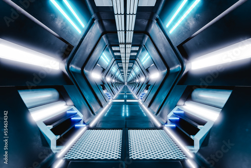 Inside a futuristic white-lit passageway 3d render