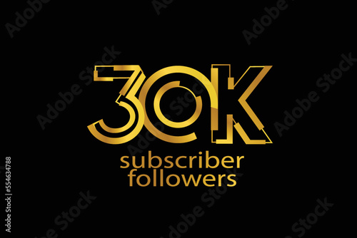 30K, 30.000 subscribers or followers blocks style with gold color on black background for social media and internet-vector