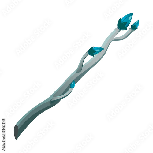 Magic wand for wizard cartoon illustration. Walking stick with crystal for game, app interface. Staff and equipment for witches. Fantasy, fairy tale concept