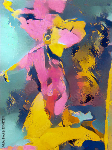 Digital photograph enhanced with AI oil paint texture. Female photographer takes a self portrait surreal art photography business image
