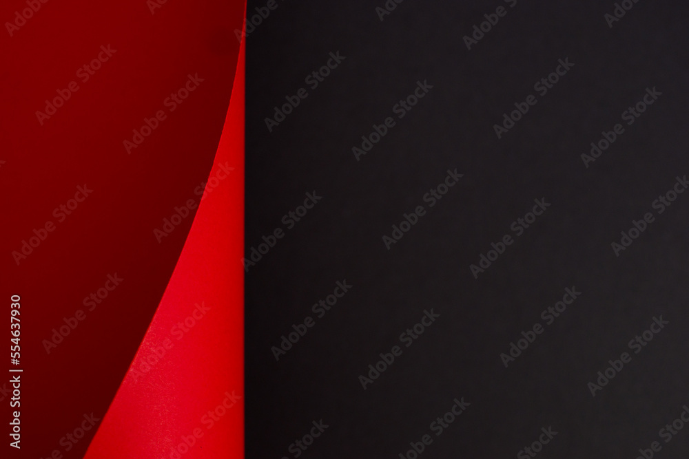 Abstract red and black curved background with copy space