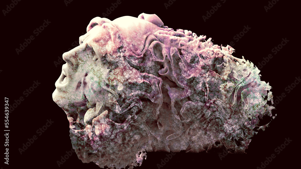 Shattered dreams and hopes. Pain and sorrow. Sadness and discomfort. Change. Side view of face with open mouth. Brain and mind problems. 3d rendering Shattered dreams and hopes. Pain and sorrow. Sadness and discomfort. Change. Side view of face with open mouth. Brain and mind problems. 3d rendering