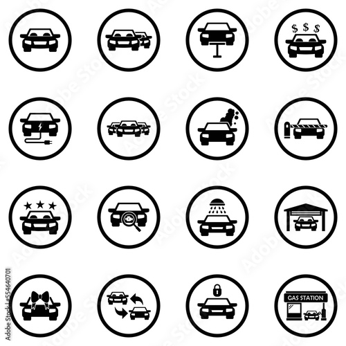 Car Icons. Black Flat Design In Circle. Vector Illustration.