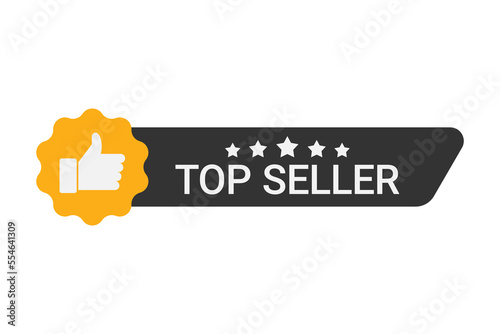 Top seller label with five stars and thumbs up