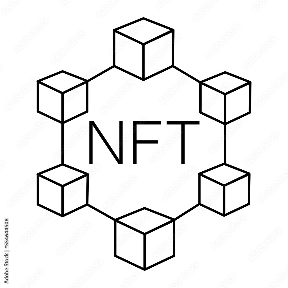 NFT non fungible token. Black and white. Blockchain NFT non fungible token. Black and white. Blockchain