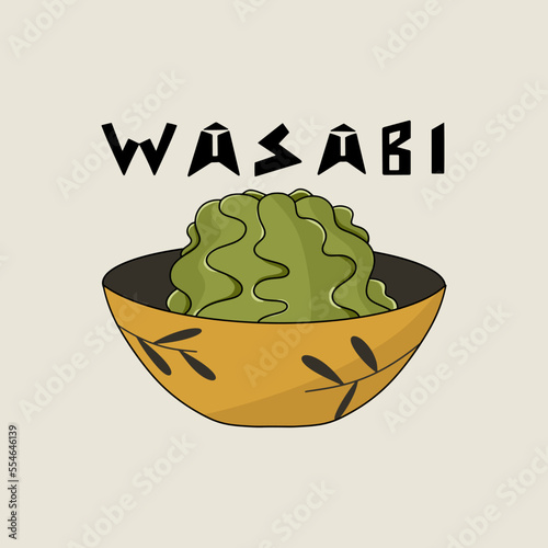 Wasabi is a traditional spice for food, sushi. Vector illustration in cartoon style