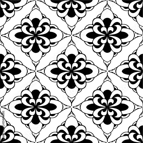 seamless symmetrical black and white pattern of abstract geometric shapes, texture