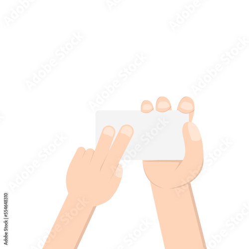 right hand holding white blank name business card
