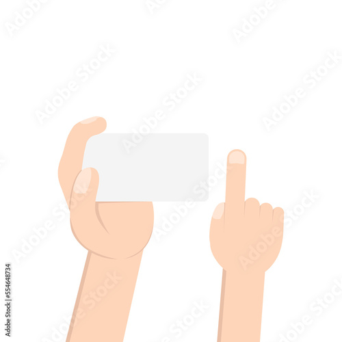 left hand holding white blank name business card