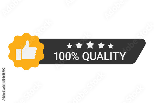 100 quality label with five stars and thumbs up