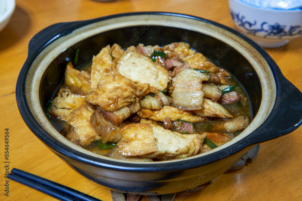 A delicious Chinese dish, braised pork belly with tofu A delicious Chinese dish, braised pork belly with tofu