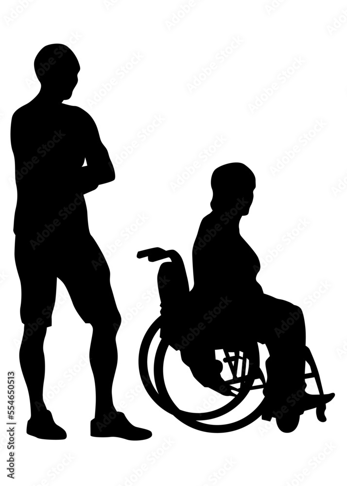 Silhouettes wheelchair and women on white background Silhouettes wheelchair and women on white background