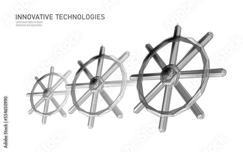 Wheel helm computer developer app concept. Business digital open source program. Data coding steering 3D low polygonal vector line illustration