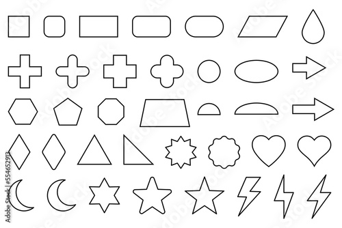 Basic shape outline set. Simple geometry shapes set. Geometric primitives icons. Editable stroke.