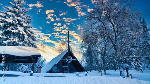 A Winters Wonderland with Heavy Snow and Frost on trees  in rural mountain scenes